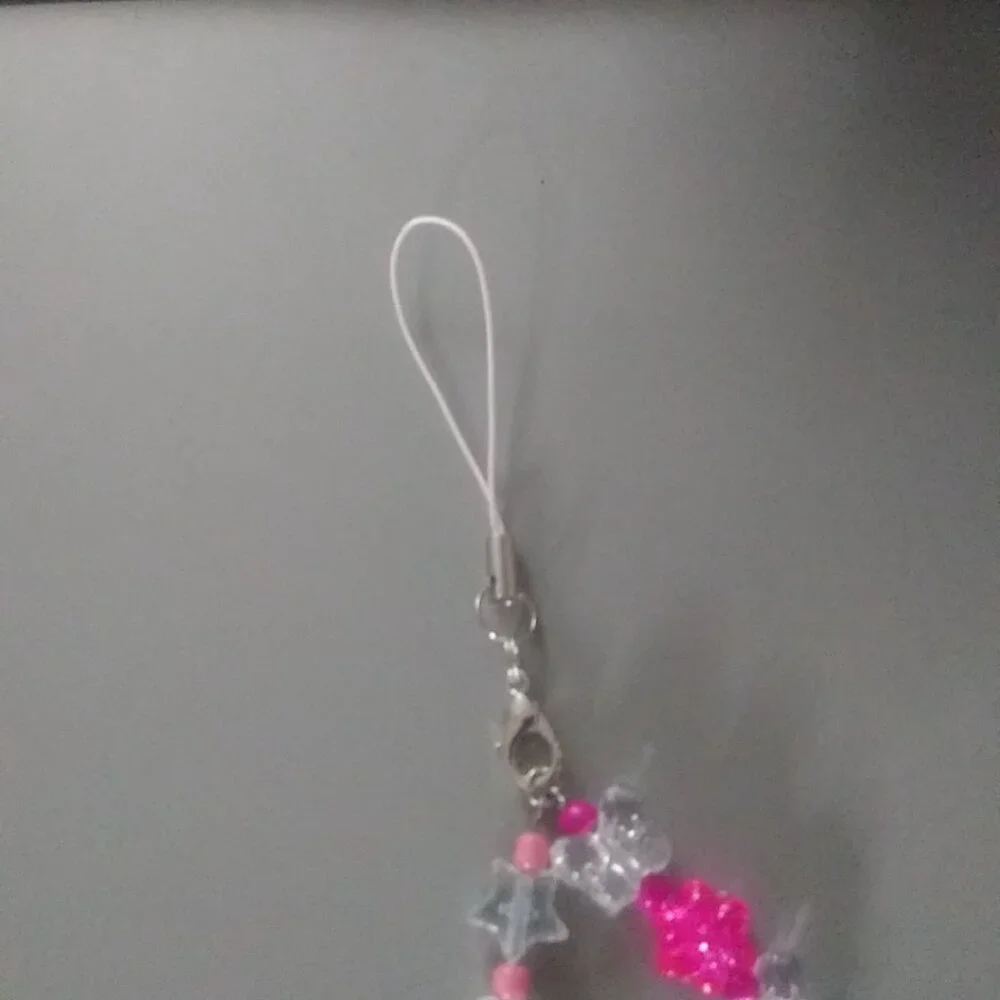 Pink Sparkle Butterfly & Star Beaded Phone Charm – Kawaii Glitter Accessory